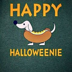 a happy halloween shirt with a dog in a hotdog bun