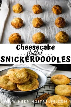 cheesecake snickkerdoodles on a baking sheet and in a pan