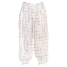 1920S White & Blue Linen Checkered Plus-Four Knickers Pants Knickers Pants, Bicycle Pants, Plus Fours, Linen Pajamas, Garden Party, White Blue, Pajama Pants, Lounge Wear, Bicycle