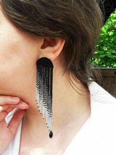 Goth Wedding Earrings, Wedding Guest Hair Accessories, Wings Earrings, Ombre Earrings, Crystal Earrings Wedding, Silver Statement Earrings, Black Wings