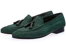 NATURAL RAFFIA UNLINED LOAFERS WITH LEATHER TASSELS Green Loafers, Fabric Tassel, Shoes Green, Spring Step Shoes, Leather Slip On Shoes, Clarks Originals