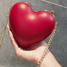 New Ruby Red Unique Little Heart Shape 20s Style Bag Will Hold Small Essentials. Approximately 5.5" X 5.5" X 2.5" Use It 2 Ways Detachable Long Gold Chain Shoulder / Crossbody Strap You Can Also Tuck The Chain Inside Or Remove It Both Sides Are Red Faux Leather Heart Shaped Retro Metal Lock Closure Perfect For Special Occasions Like Weddings , Parties , 1920s Theme Or Costume , Date Nights , Festival And More. *More Colors Available In My Closet/Shop. See Last Pics For A Preview Of A Few. I Also Heart Clutch, Heart Chain, Bag Cute, Mini Shoulder Bag, Chain Bag, Party Bag, Womens Purses, Black Heart, Louis Vuitton Twist Bag