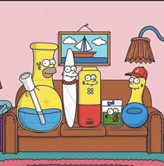 the simpsons characters are sitting on a couch