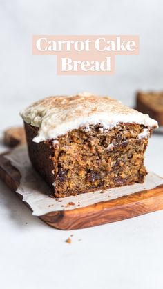 carrot cake bread with cream cheese frosting on top