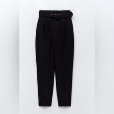 Zara Dress Pants Black With Belt. Nwt Size Medium Dress Pants Black, Zara Dress, Zara Pants, Ankle Pants, Black Jumpsuit, Zara Black, Pants Black, Zara Dresses, Dress Pants