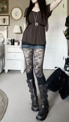 Rose Tights Outfit, What To Wear With Black Tights, Gothic Female Outfit, Tumblr Aesthetic 2014 Outfit, Welcome To Rockville Outfit, Grunge Sneakers Outfit, Outfit Ideas For New Years Party, Evanescence Aesthetic Outfit, Black Lacy Outfits