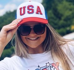 This USA Chenille Trucker Hat is the perfect way to show your patriotic spirit in style! Featuring chenille and a casual good looking trucker hat, it's perfect for sunny days spent outdoors so that you can stay cool and comfortable all summer long. Show your USA pride and look cute every day with this patriotic hat. Summer Patriotic Trucker Hat With Curved Brim, Summer Trucker Baseball Cap With Visor, Patriotic White Hat For Summer, Trendy Cap For 4th Of July, Patriotic Summer Snapback Trucker Hat, Patriotic Adjustable Trucker Hat For 4th Of July, Casual Trucker Hat For 4th Of July, Patriotic Trucker Hat For 4th Of July, 4th Of July Casual Trucker Hat