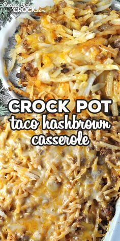 crock pot taco hashbrown casserole in a white baking dish