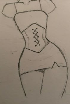 a drawing of a woman's torso with crosses on her chest and arms behind her back