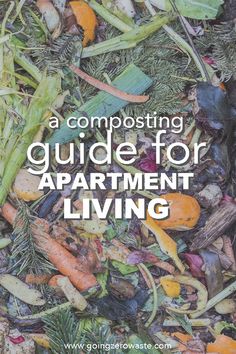 a composting guide for apartment living with lots of vegetables and leaves on the ground