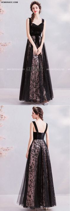 Black Party Dress With Corset Back, Black Dress With Sweep Train For Party Season, Black Party Dress With Sashes, Black Sleeveless Gown With Corset Back, Full Length Black Dress For Banquet, Black Full-length Dress For Banquet, Fitted Black Dress With Sashes, Black Lace Prom Dress, Lace Prom Dresses