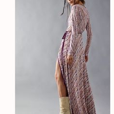 Beautiful Wrap Around Dress Fits Xs S Peach Combo Super Long! 64 Inches Will Double Check Fall Beach Maxi Dress In Purple, Purple Maxi Dress For Beach In Fall, Pink Maxi Dress For Fall, Pink Maxi Dress For Fall Vacation, Long Flowing Dresses, Free People Maxi, Macrame Dress, Free People Maxi Dress, Wrap Around Dress