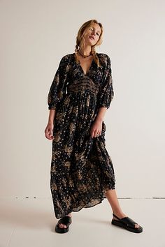 Golden Hour Maxi Dress Bohemian Floral Dress, Long Flowy Dress, Floral Patchwork, Solid Color Dress, Bohemian Floral, High Quality Dress, Loose Outfit, Floral Dress Summer, Maxi Dress With Sleeves