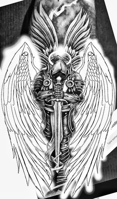 Arch Angel Tattoo Design, Ark Angel Tattoo, Arc Angel Tattoo, Angel Sleeve Tattoo, Skull Artwork Illustrations, Archangel Michael Tattoo