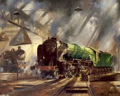 a painting of an old steam engine train