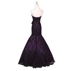 Fitted Purple Bridesmaid Dress For Banquet, Purple Lace Prom Evening Dress, Purple Lace Dresses For Prom, Purple Mother Of The Bride Dress With Sweep Train, Fitted Lace Ball Gown With Sweep Train, Fitted Lace Ball Gown For Banquet, Lace Gown With Long Train For Prom, Purple Fitted Ball Gown For Prom Season, Purple Fitted Ball Gown For Prom