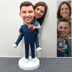 a personalized bobble head is shown next to a photo of a couple holding each other