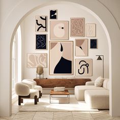 a living room with art on the wall