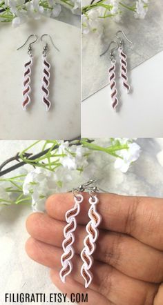 three different pictures of the same earring, one in silver and one in white