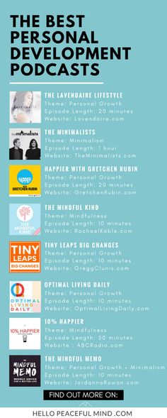 the best personal development podcasts info sheet from hello peace mind on twitter, via hello peace minds