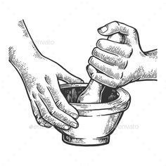 two hands are holding a bowl with something in it - miscellaneous objects / objects illustrations