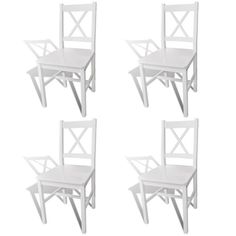 Thisdiningchairset,withasimpleyetelegantdesign,consistsof4piecesandwillmakeagreatadditiontoyourdiningroomorkitchen.Thechairsaremadeofsolidpinewood,whichmakesthemverystableanddurable.Thediningchairsarealsoeasytocleanthankstothesmoothpaintfinish.Theyareergonomicallydesignedforaddedcomfort.Features4PieceWhitePinewoodDinningChairsSpecificationsColor:WhiteMaterial:PinewoodCha White Dining Chair, Dining Room Seating, Wooden Dining Chairs, 4 Dining Chairs, Solid Wood Dining Chairs, Chaise Design, Paint Finish, Kitchen & Dining Chairs, Farmhouse Dining