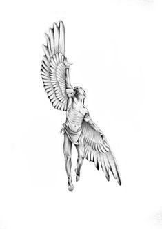 a drawing of an angel with outstretched wings