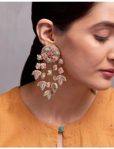 These floral Indian earrings by Fooljhadi are super lightweight. These long Indian earrings use embroidery techniques and materials like resham (thread) and dabka to create imaginative Indian inspired jewellery. These pieces have a distinct modern festive vibe and are perfect for destination and henna ceremonies. You can wear them with your traditional Indian or indo-western outfits so very versatile. And you like to experiment, wear it with your western clothes to draw eyes. Nickel free Length: Clothes To Draw, Hand Embroidery Indian, Embroidery Indian, Homemade Earrings, Small Drop Earrings, Western Clothes, Draw Eyes, Enamel Stud Earrings, Indian Inspired