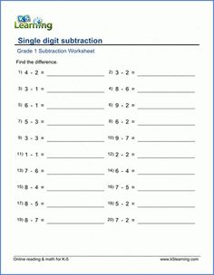 Single digit subtraction | K5 Learning