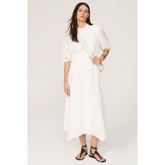 White eyelet cotton (100% Cotton). A-line. Short sleeves. Mock neck. Back zipper closure. 50" from shoulder to hemline. Imported. Broderie Dress, Rent The Runway, Handkerchief Hem, Closet Designs, White Eyelet, Spring Dress, All Saints, Mock Neck, Puff Sleeve