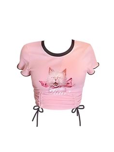 Color: Pink, Size: One Size Y2k Summer, 2000s Aesthetic, 90s Aesthetic, Retro 90s, Summer Women, Short Sleeve Tee, Summer Outfits, Crop Tops, Pink