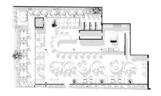 the floor plan for a restaurant with tables and chairs, an outdoor seating area on one side