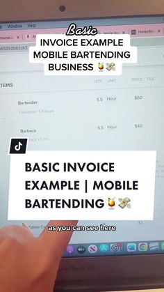 someone holding up a business card with the text basic invoice example for mobile bartending