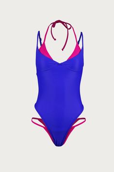 Double Layer One Piece (Cobalt Blue/Fuchsia) Luxury Resort Wear, Cut Out One Piece, Rave Festival, Swim Suits, Neck Ties, Body Sculpting, The Double, Water Features, Resort Wear