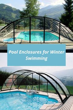 Outdoor residential swimming enclosures that can be used during winter Spool Pool, Pool Canopy, Pool Equipment Enclosure, Landscaping Around Pool, Winter Swimming, Outdoor Landscape Design