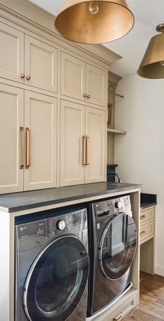 a washer and dryer in a very large room