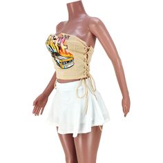 Letter Print Bandage Tube Crop Top Mini Skirts Set Casual Beige Skirt For Beach Season, Casual Fitted Mini Skirt For Beach Season, Fitted Casual Mini Skirt For Beach Season, Beach Season Fitted Beige Skirt, Fitted Beige Skirt For Beach Season, 1 Million, Letter Print, Letter Prints, Skirt Set