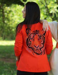 Strut into game season with the gorgeously glamorous Blitzed Out Orange Blazer. With a bedazzled tiger featured on the back, you're bound to have a one-of-a-kind outfit. Orange Blazer, The Struts, The Back, Blazer, Orange