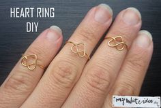 Picture of Heart rings DIY Heart Rings Diy, Diy Rings Tutorial, Gold Chevron Ring, Diy Ring, Wire Jewelry Making, Chic Rings