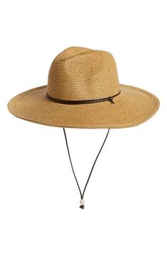 A pinched crown defines the classic style of this cool straw sun hat that casts a wide shadow and stays secure with a slender chin strap. Inner stretch band Drawcord-toggle chin strap UPF 50 sun protection Paper straw/polyester Spot clean Imported Adjustable Paper Straw Hat For Travel, Adjustable Straw Sun Hat For Everyday, Adjustable Paper Straw Fedora For Travel, Adjustable Paper Straw Travel Hat, Adjustable Hat Bands For Summer, Adjustable Paper Straw Sun Hat, Casual Brown Sun Straw Hat, Adjustable Brimmed Straw Hat For Everyday, Adjustable Straw Fedora For Everyday Wear