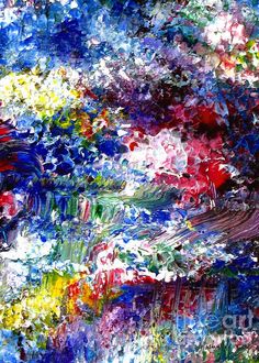 an abstract painting with many colors and shapes