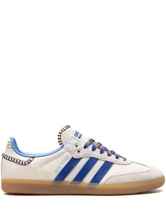 Adidas X Wales Bonner Samba Wonder Clay Royal Blue Sneakers - White | Editorialist Adais Sambas, Classy Sneakers Outfit, Cool Sneakers Women, Wales Bonner Samba, Gola Sneakers, Fun Sneakers, Royal Blue Sneakers, Adidas X Wales Bonner, Cool Sneakers