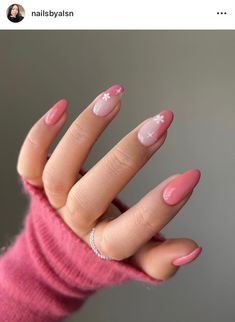 Pink Flower Nails, Pink White Nails, Fake Nails White, Basic Nails, Blue Nail, Round Nails, Spring Nail Art, Stick On Nails, Beauty Nail