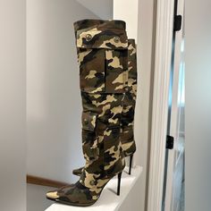 Brand New With Box. Only Tried On In The House. Camo Boots, House Sold, Jeffrey Campbell Shoes, Jeffrey Campbell, Shoes Heels Boots, Shoes Women Heels, Heeled Boots, The House, Camo