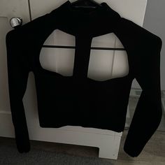 Nwot!! Beautiful Black Sweater With A Black Thick Stripe Down The Middle Front Part. Nice Thick Material And Definitely For An Xs! Any Questions Please Feel Free To Ask! Thank You!! :) Black Long Sleeve Top For Club, Black Crew Neck Winter Crop Top, Black Crew Neck Crop Top For Winter, Black Cropped Tops For Club, Black Fitted Tops For Streetwear, Fitted Black Crop Top For Winter, Casual Winter Tops For Club, Casual Winter Club Tops, Fitted Black Tops For Streetwear