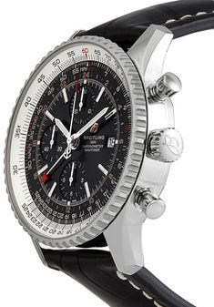 Model # A24322121B2P2 / 761P / A20D.1 NEW BREITLING NAVITIMER CHRONOGRAPH GMT 46 MEN'S SPORT WATCH FOR SALE - With Manufacturer Serial Numbers - Swiss Made - Black Dial - Index Hour Markers - Polished Stainless Steel Bezel - Date Feature - Chronograph Feature     Large Central Chronograph Seconds Hand     30 Minute Counter Sub-Dial at 12 O'Clock     12 Hour Counter Sub-Dial at 6 O'Clock - Small Seconds Sub-Dial at 9 O'Clock - GMT Second Time Zone Feature - Slide Rule Feature - 42 Hour Power Reserve - Self-winding Automatic Movement     COSC Chronometer Certified - Breitling Caliber 24 - Vibrations Per Hour: 28,800 - Jewels: 25 - 6 Year Warranty - Guaranteed Authentic - Certificate of Authenticity - Manufacturer Box & Manual - Polished Stainless Steel Case - Black Leather Strap with Pattern Rolex Women, Slide Rule, Mens Sport Watches, Authentic Watches, Time Zone, Free Bracelet, Breitling Navitimer, Polished Stainless Steel, Watch Movement