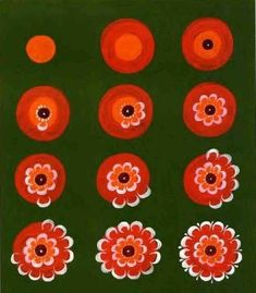 an abstract painting with red and white flowers on green background by unknown artist, person