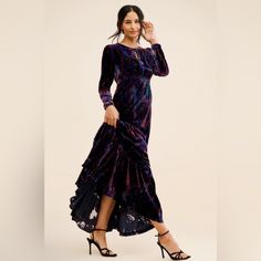 Style This Velvet Number With Your Favorite Drop Earrings And Heels For A Soiree-Ready Ensemble That's Sure To Earn You Compliments. Viscose, Nylon Side Slant Pockets Maxi Silhouette Flounced Hem Back Zip Hand Wash Imported Magical Fashion, Winter Ball, Girly Aesthetic, Velvet Maxi Dress, Burnout Velvet, Velvet Maxi, Groom Dresses, Bride Groom Dress, Celeb Style