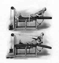 an old black and white photo of a man lying on a hospital bed in different positions