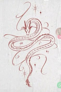 a drawing of a snake with stars on it's head and the tail curled up